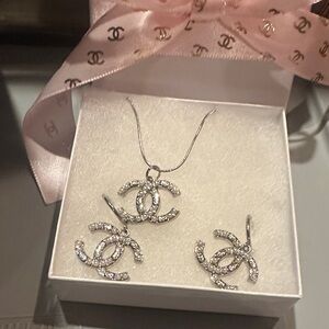 CHANEL Silver Necklace and Earring Set